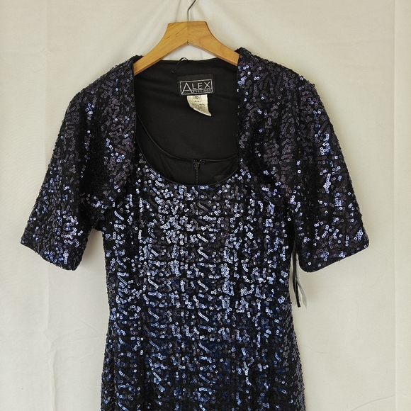 Alex Evenings NWT 2 Piece Garment Maxi Dress Black Navy Sequin Size 10 Women's - Picture 3 of 14